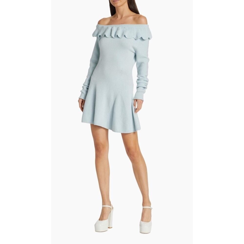NWOT LoveShackFancy Bedine Blue Sweater Dress Small Off Shoulder Cashmere Blend